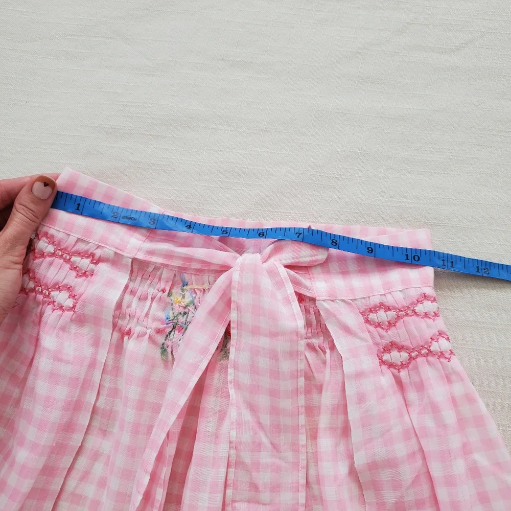 Vintage kids apron pink gingham floral embroidery